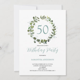 Invitación Acuarela de Eucalipto Verde 50 cumpleaños