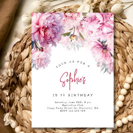 Invitación acuarela de fiesta de cumpleaños de las peonías ro