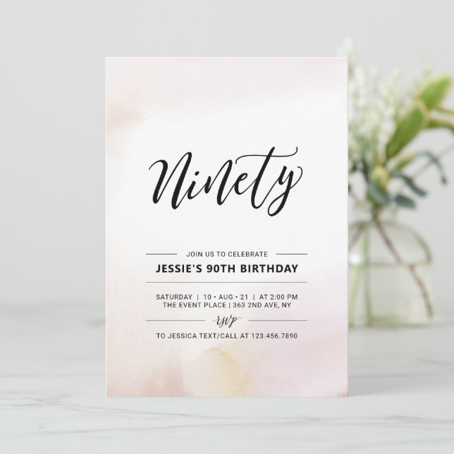 Invitación Acuarela de fiesta de cumpleaños número 90 mínimo (Anverso de pie)
