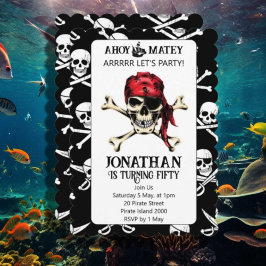Invitación acuarela de fiesta de cumpleaños pirata