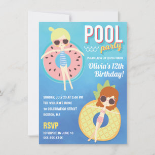 Invitación Acuarela de Fiesta de piscina cutánea   Cumpleaños