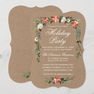 Invitación Acuarela de fiesta de vacaciones Poinsettia Kraft