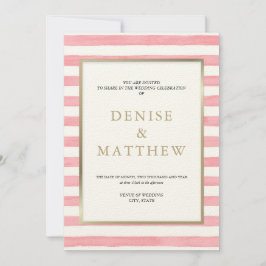 Invitación Acuarela de Flor de Almendro a Rayas y Letra Dorad