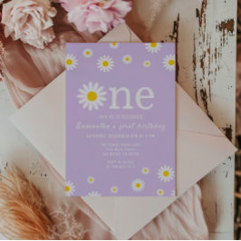 Invitación Acuarela De Flor De Chamomile Púrpura Primer Cumpl