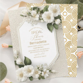 Invitación Acuarela de flores blancas 3D oro  Despedida de so