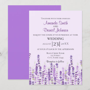 Invitación Acuarela de flores púrpuras de lavanda