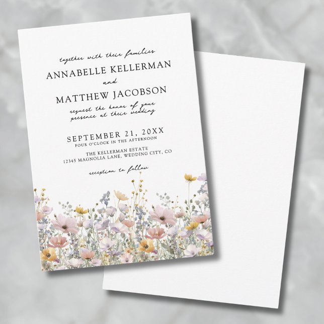 Invitación Acuarela de flores silvestres Boda de flores botán (Wildflower Watercolor Botanical Floral Wedding Invitation )