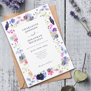 Invitación Acuarela de flores silvestres modernas azul marino