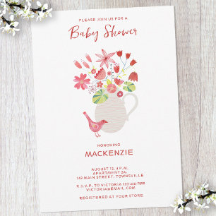 Invitación Acuarela de flores silvestres y pájaros para baby