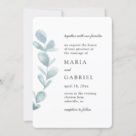 Invitación Acuarela de foliación. Boda blanco simple