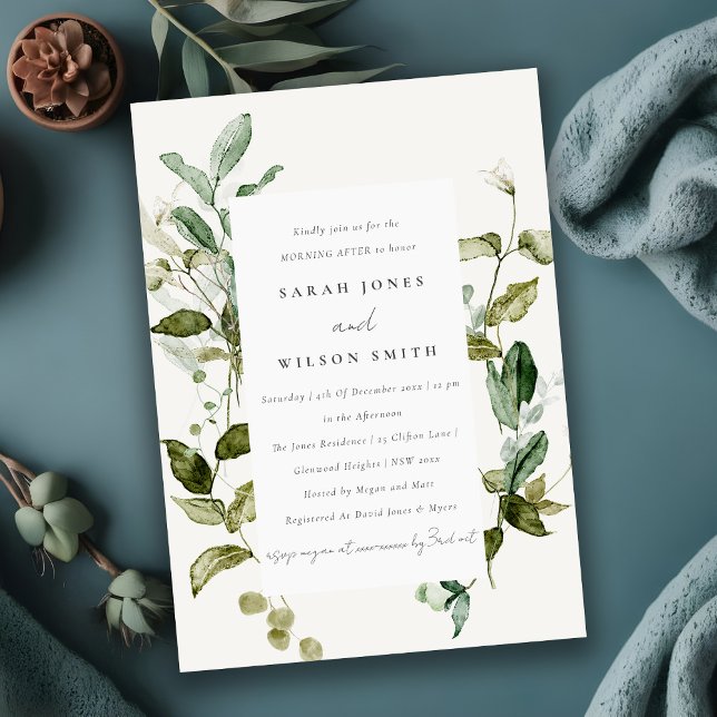 Invitación Acuarela De Foliage Botánico Mañana Después (Subido por el creador)