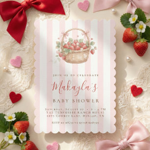 Invitación Acuarela de fresa dulce niña baby shower