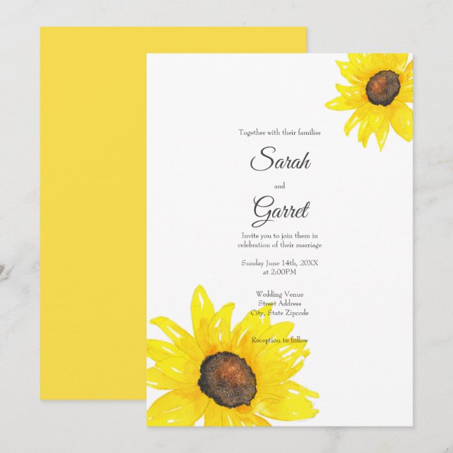 Invitación Acuarela de girasol (Anverso / Reverso)