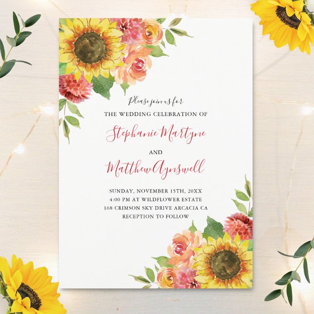 Invitación Acuarela de girasol Coral Floral Boda (Subido por el creador)
