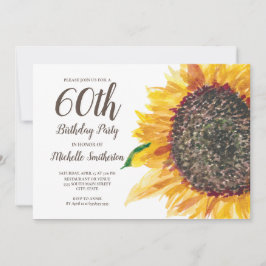 Invitación Acuarela de girasol Floral Blanco 60 cumpleaños