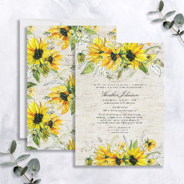 Invitación Acuarela de girasol rústico Birch Funeral Floral