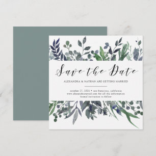 Invitación Acuarela de Hojas Boda Salva la Fecha