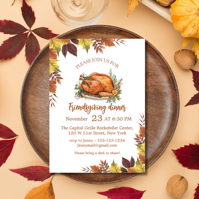 Invitación acuarela de hojas de otoño cena de amigosgiving (Subido por el creador)