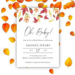 Invitación Acuarela de hojas que caen baby shower de otoño