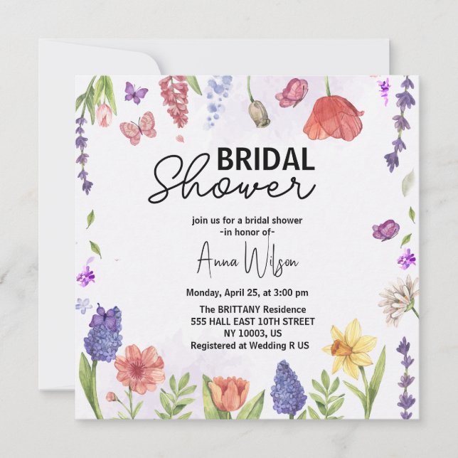 Invitación Acuarela de jardín floral flor de flores de novia  (Anverso)