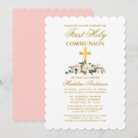 Acuarela de la Comunión Magnolia Floral Gold Cross