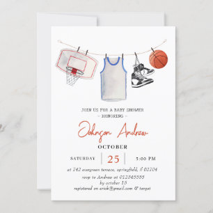 Invitación acuarela de la ducha de bebé de baloncesto persona