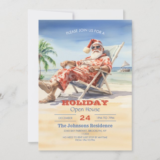 Invitación acuarela de la playa de Santa Claus (Anverso)