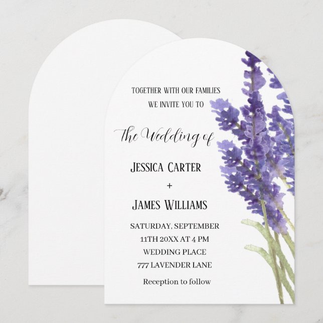 Invitación Acuarela de lavanda Boda Rústica Elegante (Anverso / Reverso)