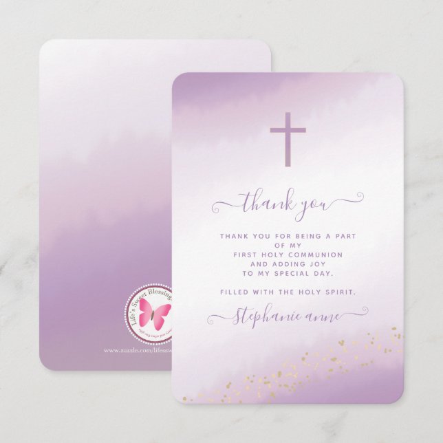 Invitación Acuarela de lavanda cruzada de la comunión (Anverso / Reverso)