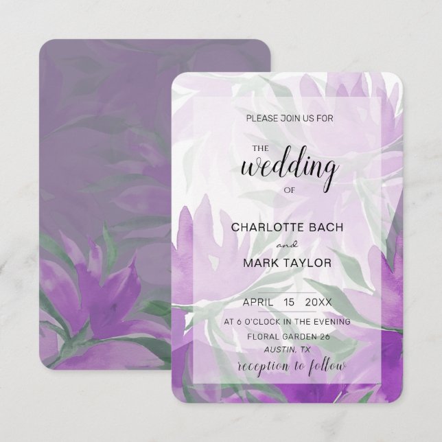 Invitación Acuarela De Lavander Morado Elegante Floral (Anverso / Reverso)