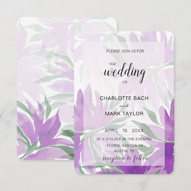 Invitación Acuarela De Lavander Morado Elegante Floral (Anverso / Reverso)