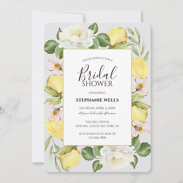 Invitación Acuarela de limón con follaje floral (Anverso)