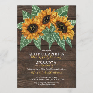 Invitación Acuarela De Madera De Girasol Rústico Quinceañea