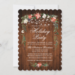 Invitación Acuarela de madera rústica Poinsettia alumbrado fe