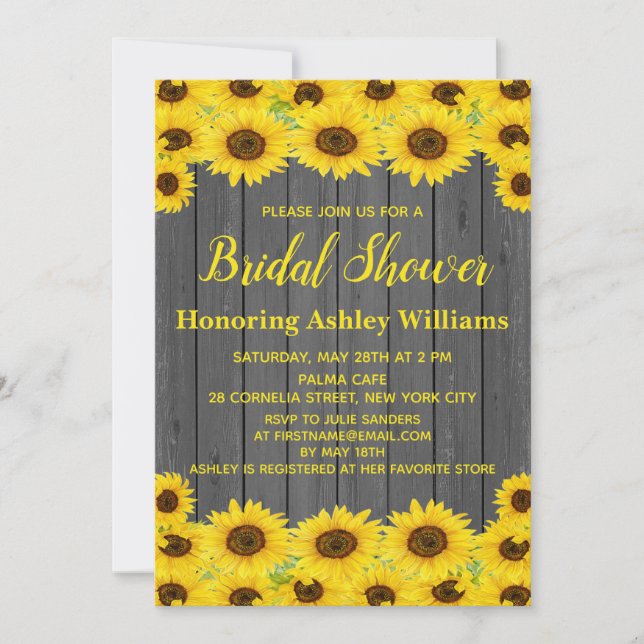 Invitación Acuarela De Madera Rústica Sunflowers Ducha De Nov (Anverso)