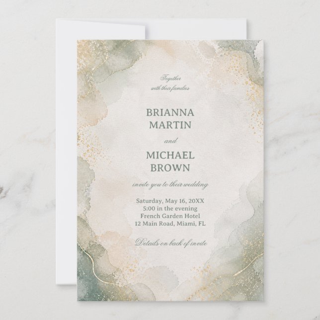 Invitación Acuarela de mármol elegante (Anverso)