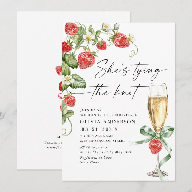 Invitación Acuarela de moda Meadow Strawberry Brin Shower (Anverso / Reverso)