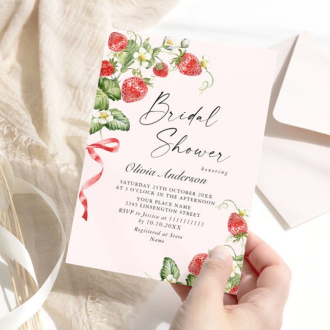 Invitación Acuarela de moda Meadow Strawberry Brin Shower (Subido por el creador)