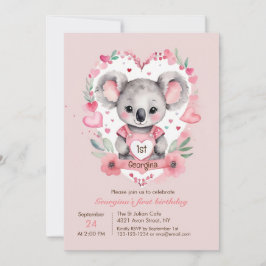 Invitación Acuarela de Moda moderna Koala Cumpleaños Rosa
