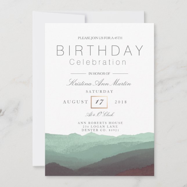 Invitación Acuarela de montaña de moda | Celebración del cump (Anverso)