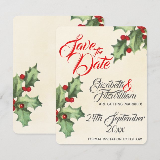 Invitación Acuarela de Navidad Boda Save The Date (Anverso / Reverso)