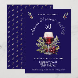 Invitación Acuarela de oliva de vidrio azul 50 cumpleaños