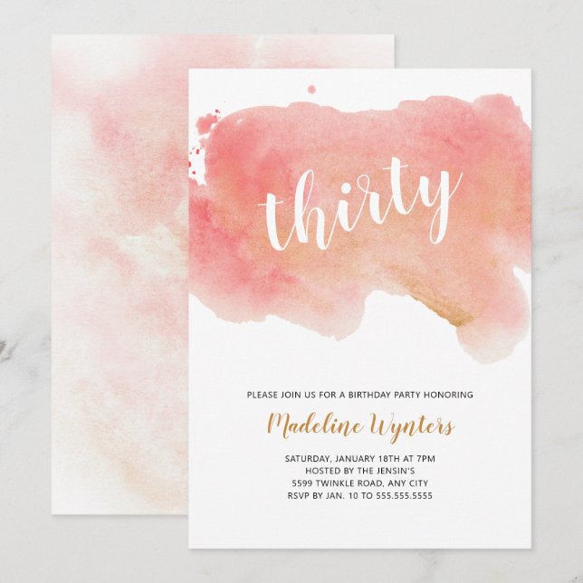 Invitación Acuarela de oro de coral moderna (Anverso / Reverso)