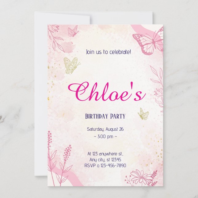 Invitación Acuarela de oro rosa (Anverso)