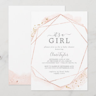 Invitación acuarela de oro Rosa es un Baby Shower Chica