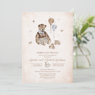 Invitación Acuarela de oso de peluche de guardería vintage pa