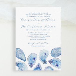 Invitación Acuarela de ostra azul formal Boda tradicional