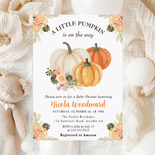Invitación Acuarela de Otoño Calabaza y Cactus Baby Shower