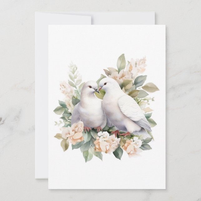 Invitación Acuarela de palomas blancas boda (Anverso)