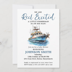 Invitación Acuarela de pequeño pescador con tema de pesca